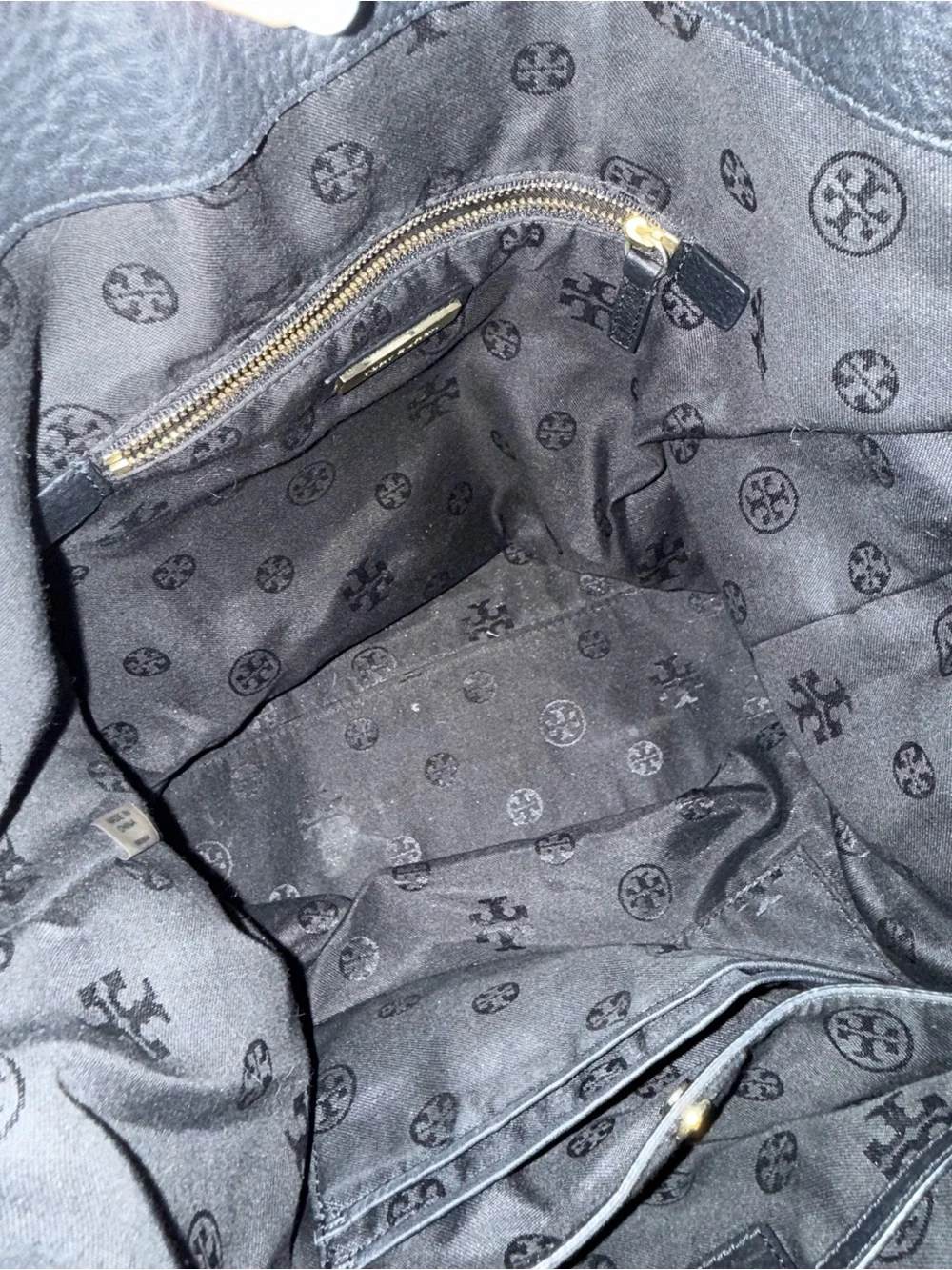 Tory Burch Black Pebbled Leather Hobo with Gold Logo
